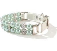 Colliers for Chiens, Colliers de Luxe Faits Main avec Perles, réglables, en Cuir PU, élégants for Chats Strass Cristal(Green,S)