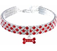 Colliers for Chiens et Chats, Colliers à Strass Brillants, Collier Ajustable avec Pendentif Paillettes en Forme de Diamant for Petite, Moyenne Grande Taille(Red,S)