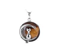 Colliers for femmes, collier avec pendentif en pierre œil de tigre for femmes - Collier avec pendentif en pierre naturelle for femme, collier avec pendentif en forme de lune, simple et mignon, avec ch