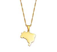 Colliers for femmes, collier carte du Brésil for femmes hommes - Colliers pendentif carte du Brésil for femmes filles bijoux cartes du Brésil collier pendentif lettre nom du pays brillant chaîne de cl