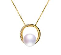 Colliers for Femmes, Collier de Perles d'eau Douce Naturelles 925 Pendentif Rond en Zircon Haute joaillerie for Femmes(White,White)