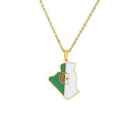 Colliers for femmes, collier pendentif carte de l'Algérie for femmes - Collier pendentif carte de l'Algérie Collier pendentif drapeau de l'Algérie Collier pendentif rétro homme et femme 316L Bijoux pe