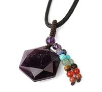 Colliers for femmes, collier pendentif fait main en améthyste tissée for femmes - Pendentif hexagramme à facettes en pierre naturelle for femmes avec pendentif pompon en pierre des sept chakras, cadea