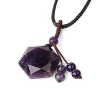 Colliers for femmes, collier pendentif fait main en améthyste tissée for femmes - Pendentif hexagramme à facettes en pierre naturelle for femmes avec pendentif pompon en pierre des sept chakras, cadea