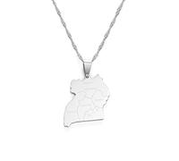 Colliers for Femmes, Collier Pendentif Ouganda - Collier Pendentif Carte des Villes de l'Ouganda Bijoux Hip Hop Cartes ougandaises Bijoux patriotiques Couple Cadeau Romantique ui(Grey,45cm)