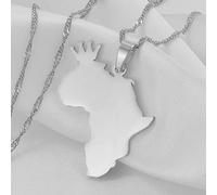 Colliers for Femmes, Pendentif Carte de l'Afrique, Collier Carte Africaine avec Motif Couronne, breloque Ornement Patriotique Ethnique, Bijoux Cadeaux for Femmes Hommes, Argent, chaîne de 60 cm ui
