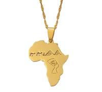 Colliers for femmes, pendentif carte de l'Afrique, collier carte africaine avec motif de reine égyptienne, bijoux de charme ornement patriotique ethnique cadeaux for femmes hommes, or, chaîne de 60 cm