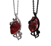 Colliers gothiques avec pendentif en forme de cœur anatomique pour couples, cœur en résine rouge avec motif rose épine, cadeau romantique foncé pour la Saint-Valentin, un anniversaire et un usage
