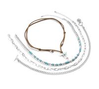 Colliers occidentaux pour femmes, collier à breloques superposées bohème, collier ras du cou en perles turquoise, collier avec pendentif fleur et tête de bœuf, chaîne à maillons trombones, accessoires