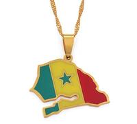 Colliers Pendentif Carte du Sénégal,Carte Sénégalaise avec Collier D'Amulette À Motif De Drapeau,Cadeau d'anniversaire Unisexe Hip Hop Fashion Style Party,Or,Chaîne De 45 Cm