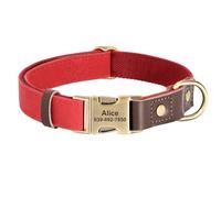 Colliers Personnalisés en Cuir PU Pit Bull Shiba Inu Labrador Retriever Bulldog, Colliers Personnalisés en Nylon pour Animaux De Compagnie avec Boucles Métalliques,Rouge,L