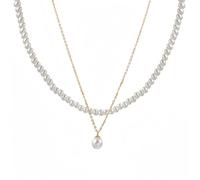Colliers plaqués or avec perles pour femme - Tendance - Délicat - Ne ternit pas - 14 carats - Chaîne en or - Pendentifs ras du cou - Pour femme, Zinc, Pas de gemme