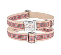 Colliers pour Animaux de Compagnie Collier pour Chien en Nylon imprimé gravé, étiquette d'identification personnalisée, Collier réglable(Gray 2,S 26-40cm)