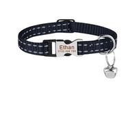 Colliers pour Chats réfléchissants avec Gravure, Clochette personnelle colorée, étiquette de Couleur Unie(Black)