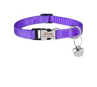 Colliers pour Chats réfléchissants avec Gravure, Clochette personnelle colorée, étiquette de Couleur Unie(DarkViolet)