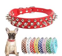 Colliers pour chien cloutés, collier en cuir pour chiot avec rivets en pointe réglable pour chiens de petite, moyenne et grande taille Rouge S