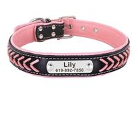 Colliers pour Chiens Personnalisés pour Chiens de Petite, Moyenne et Grande Taille, Personnalisé avec Plaque Signalétique, D'identification pour Chien en Cuir Tressé (Rose S)