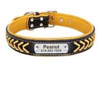 Colliers pour Chiens Personnalisés pour Chiens de Petite, Moyenne et Grande Taille, Personnalisé avec Plaque Signalétique, D'identification pour Chien en Cuir Tressé (Jaune S)