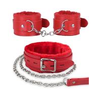 Colliers ras du cou gothiques en cuir peluche avec chaîne et laisse détachable pour petits animaux domestiques (rouge)