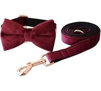 Colliers Souples pour Chiens avec Boucle en métal Faits à la Main, Accessoires pour Animaux de Compagnie, Tissu Rouge vin, Ensemble de Laisse et Collier avec nœud, L