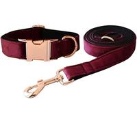 Colliers Souples pour Chiens avec Boucle en métal Faits à la Main, Accessoires pour Animaux de Compagnie, Tissu Rouge vin, Ensemble Collier et Laisse pour Chien, L