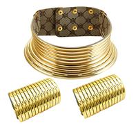 Colliers Talon Femmes Ensembles Colliers du cou nationaux africains en cuir collier Punk épais colliers gothiques bijoux femmes filles Vraies Filles Vraies Perles Ensembles (Khaki, One Size)