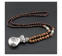 Colliers Vintage Fait à la Main népal Collier Bouddhiste Mala Bois Perles Pendentif et Collier Ethnique Corne Poisson Longue déclaration Bijoux Femmes Hommes (Size : Gold-60cm)