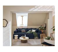 Collins - canapé droit 4 places avec double méridienne - assise profonde - en velours texturé - Bleu