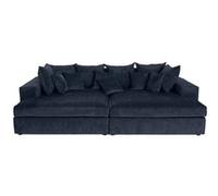 Collins - canapé droit 4 places avec double méridienne - assise profonde - en velours texturé - Bleu Bleu G