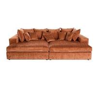 Collins - canapé droit 4 places avec double méridienne - assise profonde - en velours texturé - Terracotta Terracotta G