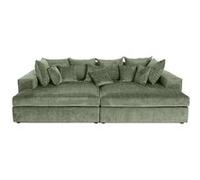 Collins - canapé droit 4 places avec double méridienne - assise profonde - en velours texturé - Vert Vert G
