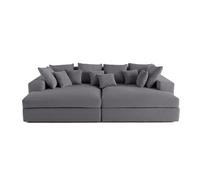 Lisa design - Canapé droit Collins 4 places double méridienne velours côtelé grosses côtes gris