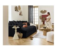 Collins - canapé droit 4 places avec double méridienne - assise profonde - velours côtelé grosses côtes - Noir