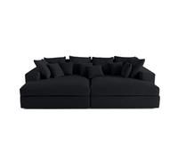 Lisa design Canapé droit Collins 4 places double méridienne velours côtelé grosses côtes Noir