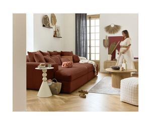 Collins - canapé droit 4 places avec double méridienne - assise profonde - velours côtelé grosses côtes - Terracotta