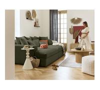 Collins - canapé droit 4 places avec double méridienne - assise profonde - velours côtelé grosses côtes - Vert