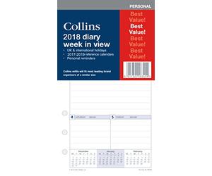 Collins PR2700-18 recharge pour organiseur 2018 Agenda civil par Semaine