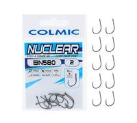 Colmic - 10 hameçons de pêche en Acier Carbone BN580 Taille 2, Finition Dull Black - Ringed, Forced, Barbed - Haute résistance et pénétration - Produit Officiel Colmic