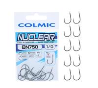Colmic - 10 hameçons de pêche en Acier Carbone BN750 Taille 1/0, Finition Noir Nickel - Plat, forcé, barbé, tourné - Haute étanchéité et pénétration- Produit Officiel Colmic