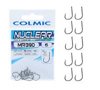 Colmic - 10 Hameçons de Pêche MR390 Nu r en Acier Carbone Noir Nickel, Taille 6 - Ringed, Forced, Barb - Idéal pour Surf Casting, Bolentino et Light Drifting - Produit officiel Colmic