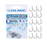 Colmic - 15 Hameçons de pêche en Acier Carbone BN750 Taille 4, Finition Black Nickel - Flatted, Forced, Barbed, Turned - Haute étanchéité et pénétration- Produit Officiel Colmic