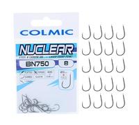 Colmic - 20 Hameçons de pêche en Acier Carbone BN750 Taille 8, Finition Black Nickel - Flatted, Forced, Barbed, Turned - Haute étanchéité et pénétration- Produit Officiel Colmic