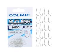Colmic - 20 Hameçons de Pêche Nuclear en Acier Carbone N600, Finition Nickel - Flatted, Round, Microbarb - Idéals pour Truite - Produit Officiel Colmic (2)
