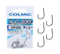 Colmic - 5 Hameçons de pêche MR390 nu ire en acier carbone noir nickel, taille 1/0 - Ringed, Forced, Barb - Idéal pour Surf Casting, Bolentino et Light Drifting - Produit officiel Colmic