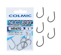 Colmic - 5 Hameçons de Pêche MR470 Nu r en Acier Carbone Noir Nickel, Taille 1 - Ringed, Forged, Barb - Pour Surf Casting, Rock Fishing, Bolentino et Drifting - Produit officiel Colmic