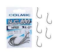 Colmic - Hameçons de pêche MR21 en Acier Carbone Black Nickel - Ringed, Forced, Barb, Twisted - Ultra-résistants pour mer et surfcasting - Produit Officiel Colmic (Taille 6/0-5 pcs)