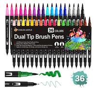 COLOCASTLE Feutre Coloriage Stylo Aquarelle Brush Pen, 36 Couleurs, Dual Brush Pen pour Adulte Mandala Bullet Journal Calligraphie Manga Pointes de Pinceau 1-2mm et Pointes de Feutre Fine 0,4 mm