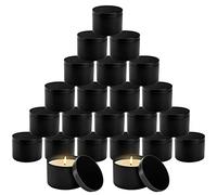 Coloch Lot de 24 boîtes à bougies cylindriques noires de 240 ml avec couvercle, boîte de rangement en métal pour fabrication de bougies, artisanat, cadeaux de vacances, 7,6 x 5,8 cm