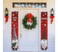 COLOFALLA 2PCS Bannières de Porte Noël Banderole Joyeux Noël et Bienvenue Décoration Banderole en Français Extérieur Porche Motif GNOME Décoration Banderole Rouge à Suspendre Maison