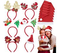 COLOFALLA 6PCS Bonnets de Père Noël 6PCS Serre-Têtes Noël Décoration Chapeaux de Noël de Bandeau Renne Déguisement Accessoires Rouge pour Noël Nouvel An